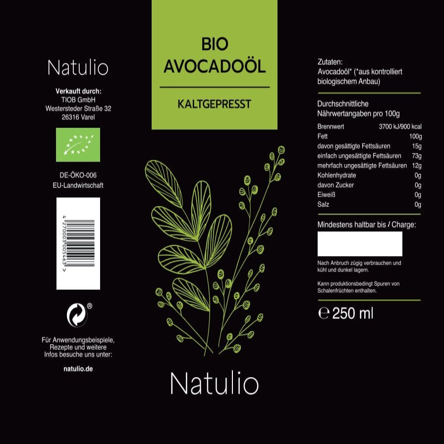 Avocadooel Bio kaltgepresst Etikett