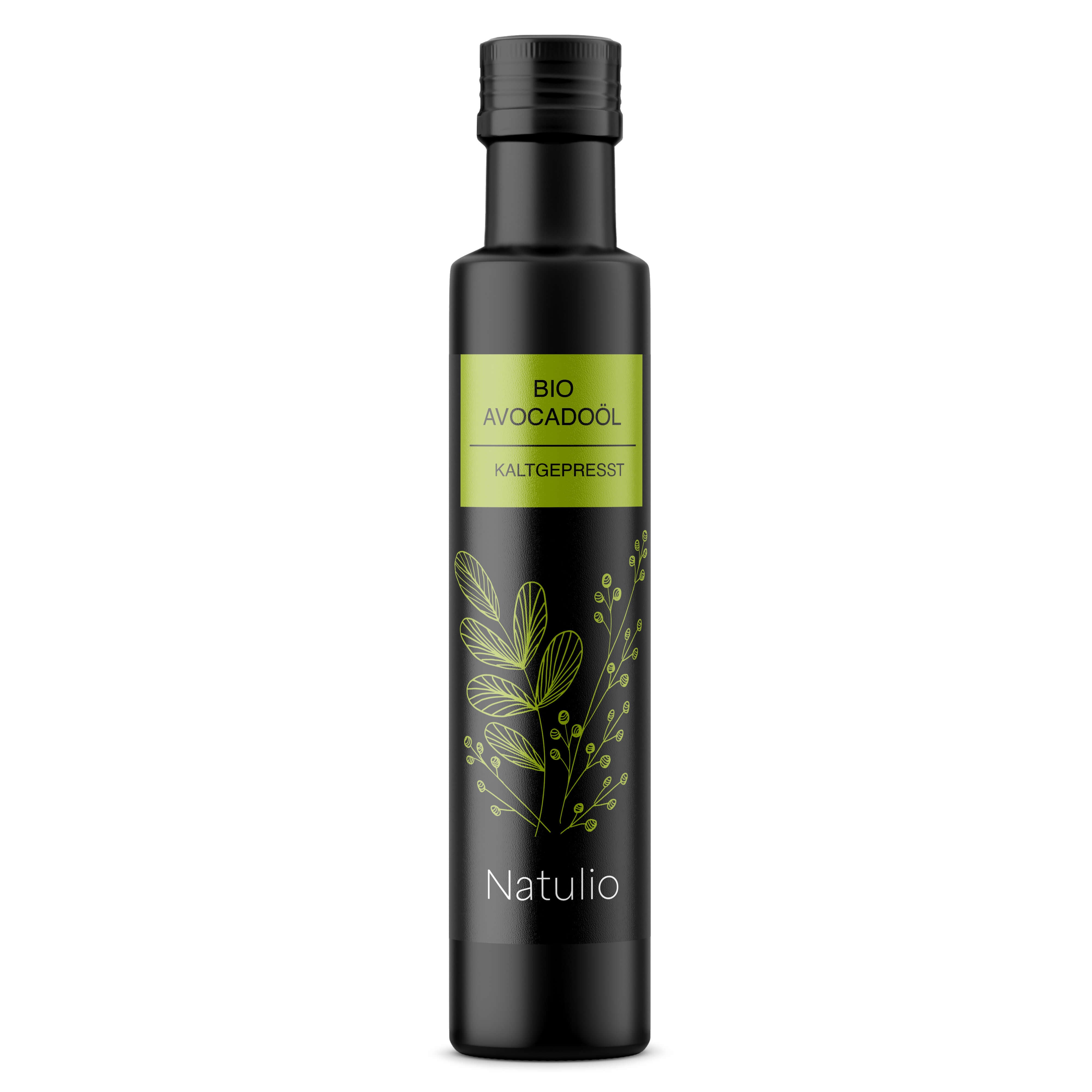 Avocadoöl Bio kaltgepresst Ölflasche Frontansicht