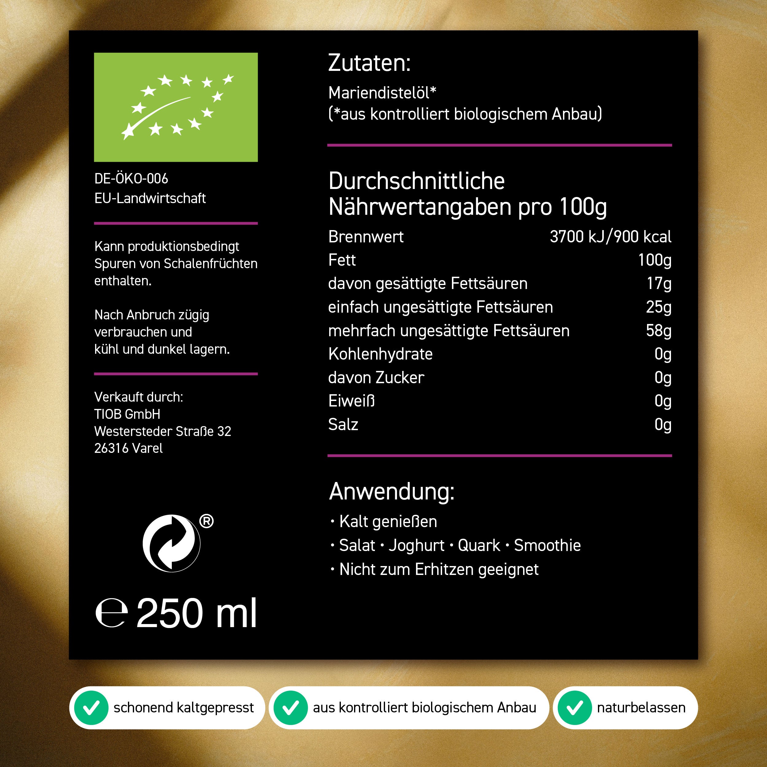 Bio Mariendistelöl kaltgepresst