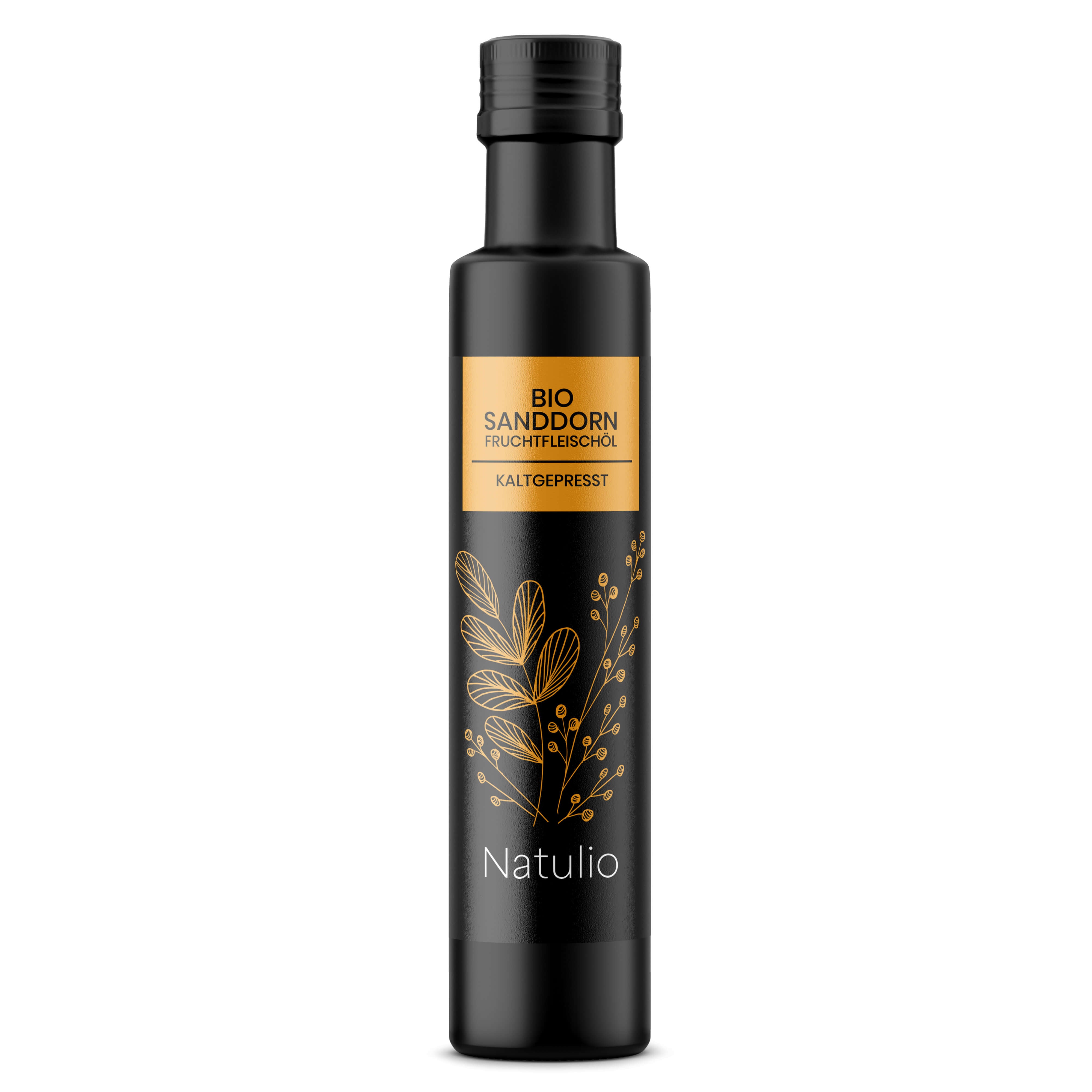 Sanddornöl Bio kaltgepresst Ölflasche Frontansicht