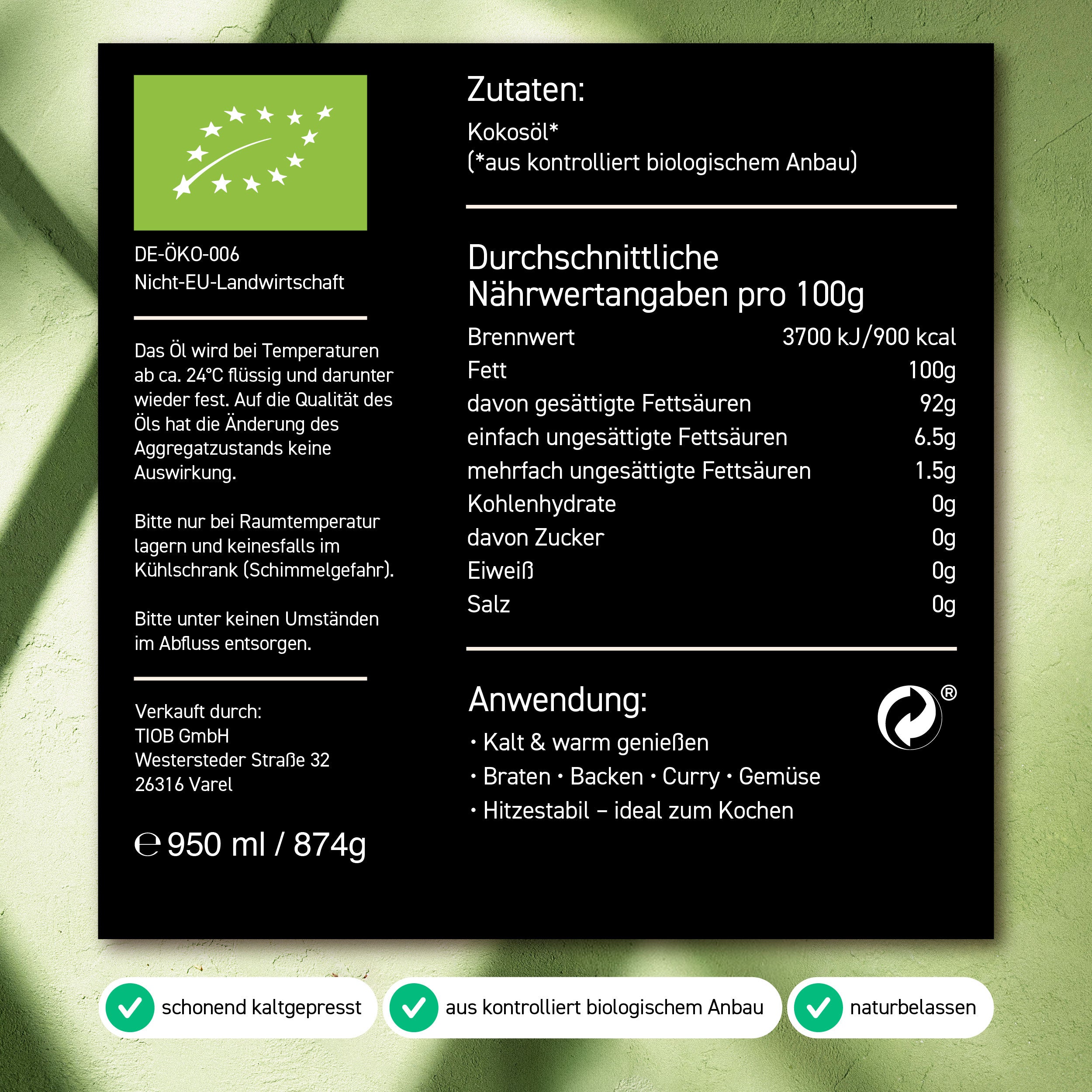 Bio Kokosöl kaltgepresst und nativ