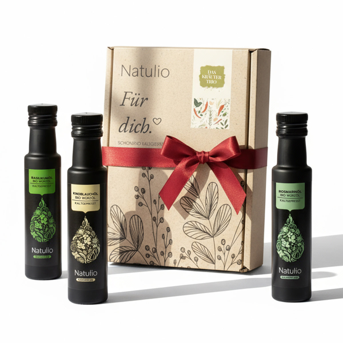 Natulio Bio Kräuter Trio Geschenkset – drei Bio-Würzöle mit Geschenkbox